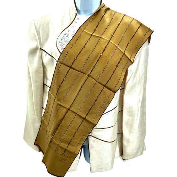 VGT  GUCCI Collection Scarf 00% Silk Satin 48"x  10 " Brown  Olive HandRoll (35) - Picture 3 of 12